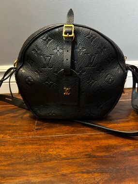 Louis Vuitton Black Embossed Round Crossbody with Gold Hardware